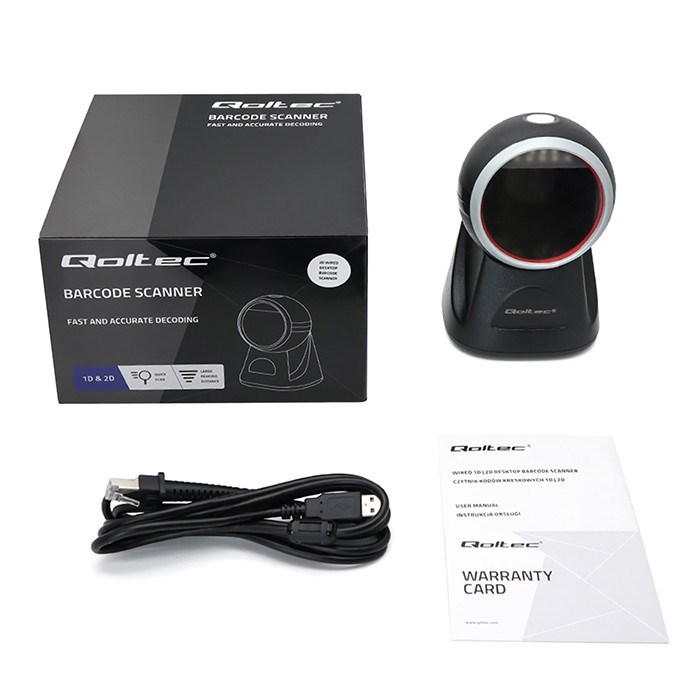 Qoltec Desktop Precision Reader 1D Barcode & QR Scanner | 2D-0
