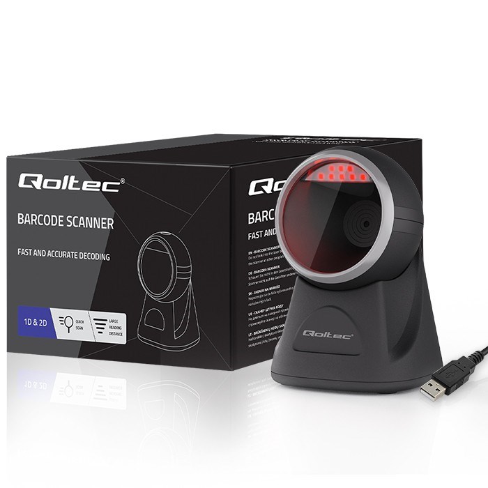 Qoltec Desktop Precision Reader 1D Barcode & QR Scanner | 2D-2
