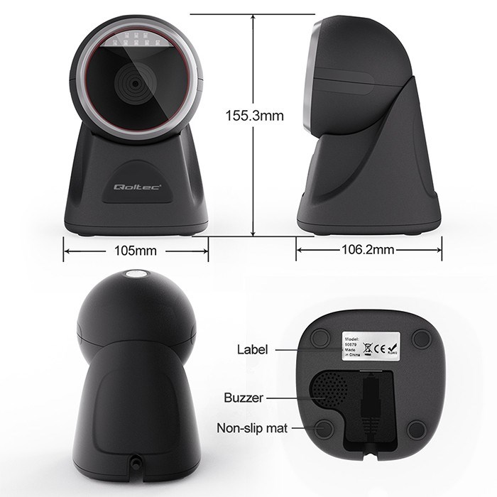 Qoltec Desktop Precision Reader 1D Barcode & QR Scanner | 2D-5