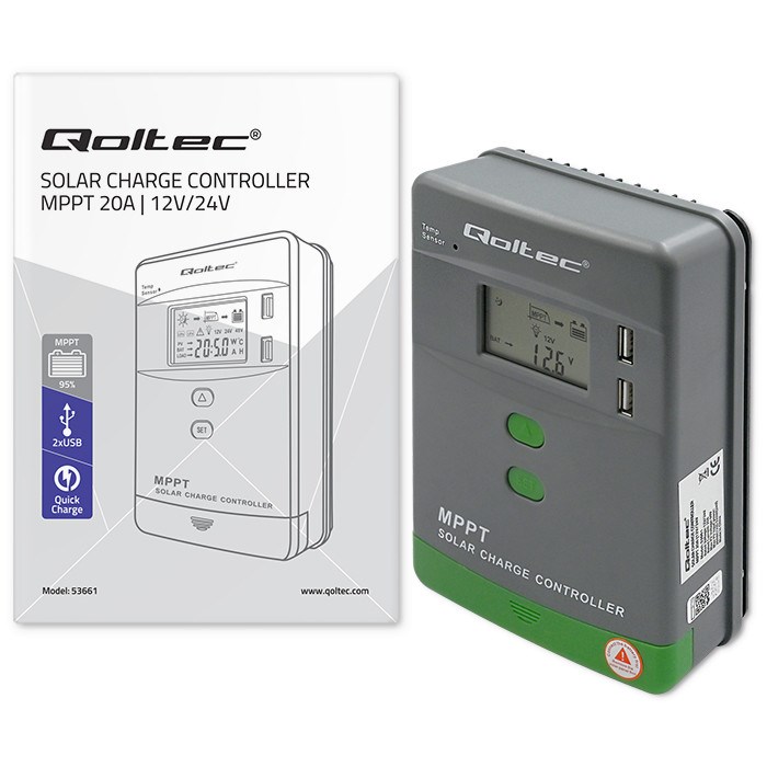 Solarni regulator punjenja QOLTEC MPPT 20A (12V/24V, LCD, 2x USB, Senzor temperature)-3