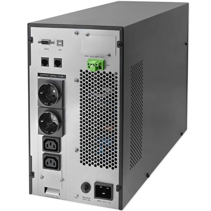 Neprekidno napajanje QOLTEC 52282 (3kVA, 3000W, faktor snage 1.0, LCD, EPO, USB, On-line)-0