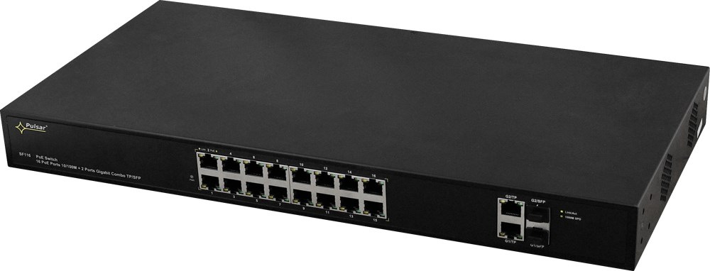 Mrežni switch PULSAR SF116 (16x PoE 10/100, 2x Gigabit, 2x SFP, Managed, 1U)-1