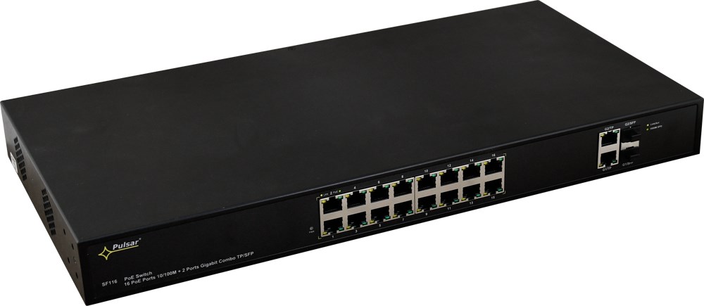Mrežni switch PULSAR SF116 (16x PoE 10/100, 2x Gigabit, 2x SFP, Managed, 1U)-0