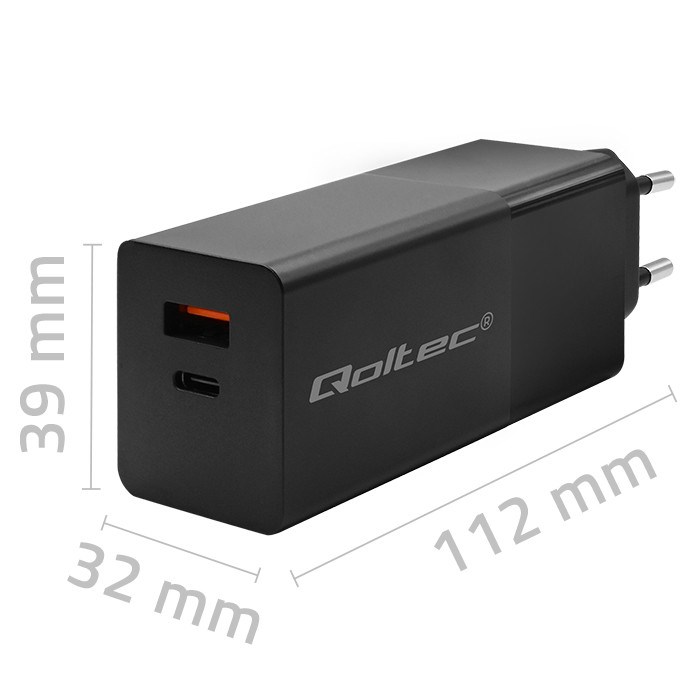 Punjač QOLTEC 52382 GaN POWER PRO 100W 5-20V 1xUSB type C 1xUSB A crna boja-4