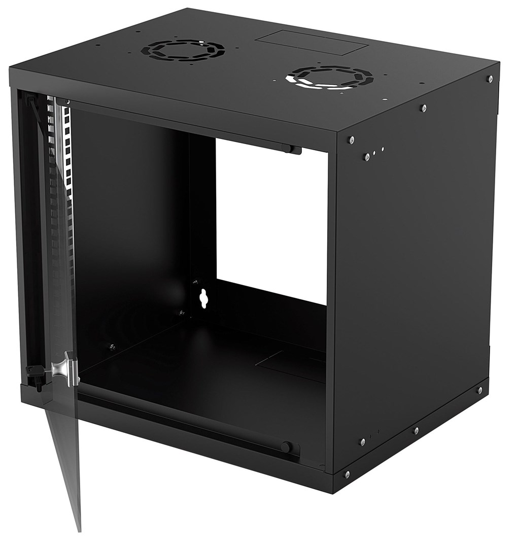 Mrežni ormar INTELLINET, za montažu na zid (Basic), 9U, korisna dubina 340mm/širina 485mm, crna, Flatpack, max 50kg, staklena vrata, 19"-2