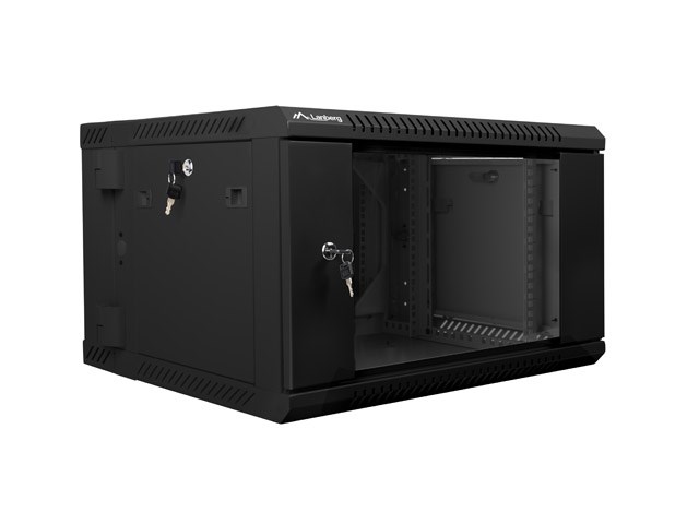 Rack cabinet LANBERG WF02-6606-10B (rack capacity 6U, maximum weight capacity 60 kg, material stainless steel, front door construction tempered glass)-2