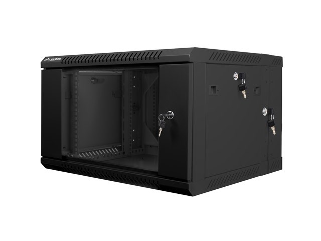 Rack cabinet LANBERG WF02-6606-10B (rack capacity 6U, maximum weight capacity 60 kg, material stainless steel, front door construction tempered glass)-0