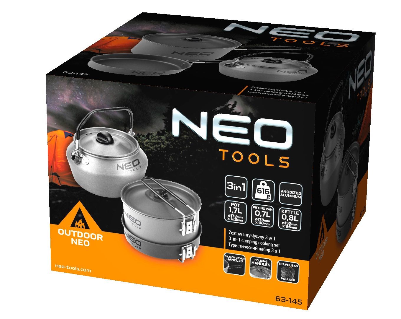 Pribor za jelo za kampiranje NEO TOOLS 63-145 (4-u-1, nehrđajući čelik, sklopivi)-6