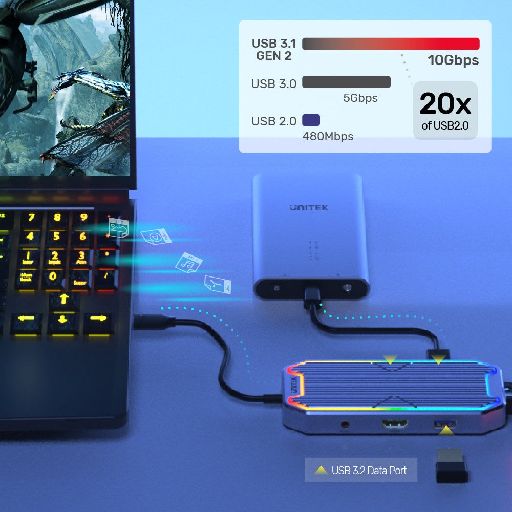 UNITEK D1028A 7-u-1 USB-C Hub (4K@60Hz HDMI, 1Gbps LAN, 100W PD, 10Gbps)-4
