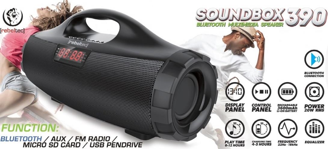 Rebeltec SoundBox 390 Portable Bluetooth Speaker black, 20W RMS-0