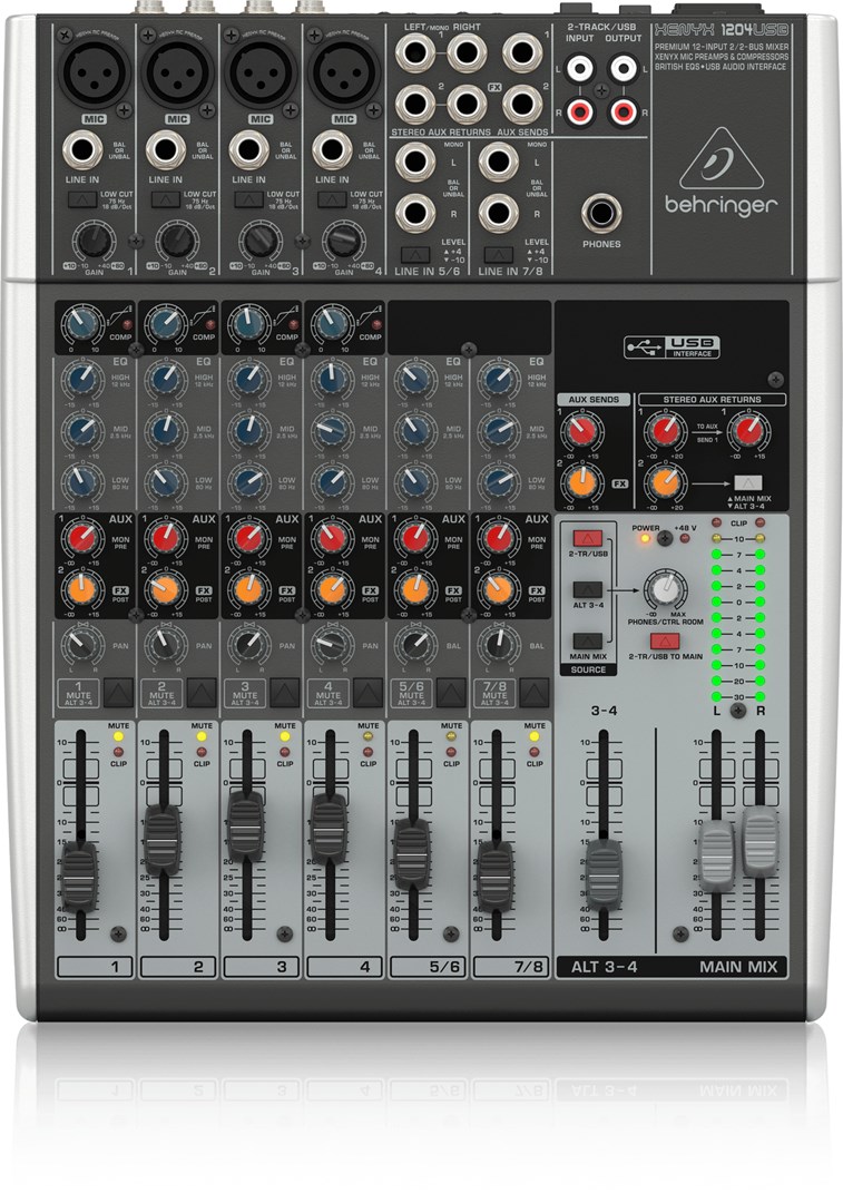 Audio mikser BEHRINGER XENYX 1204USB (12 kanala, 4 XENYX pretpojačala, USB sučelje)