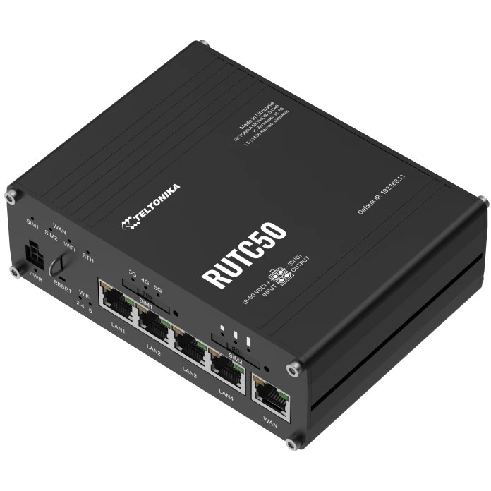 Teltonika RUTC50 | 5G Router | Wi-Fi 6, 5x RJ45 1000Mbps, Dual SIM, IP30-1