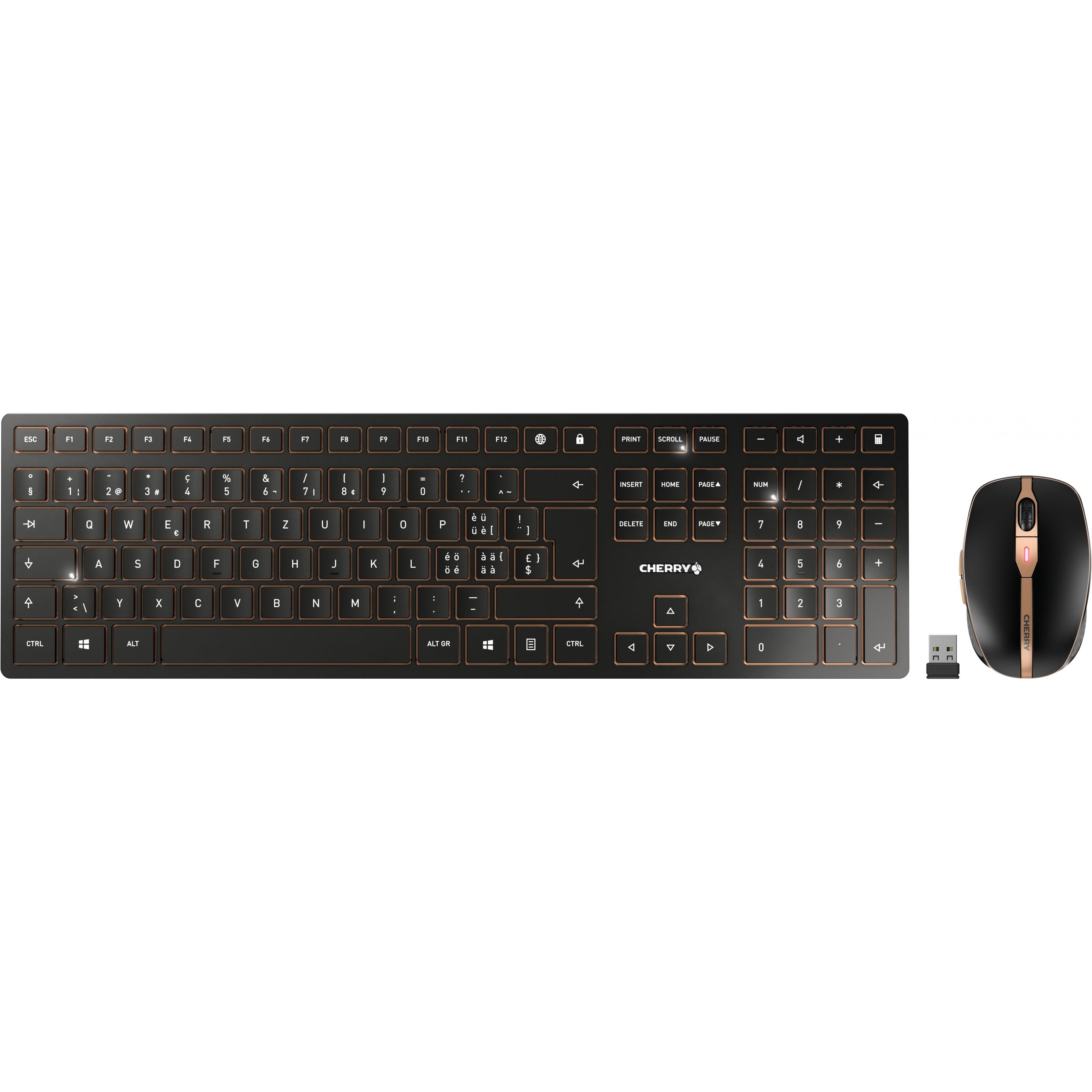 Bežična tipkovnica i miš CHERRY DW 9100 SLIM, CH verzija, crna, internacionalna non HR tipkovnica