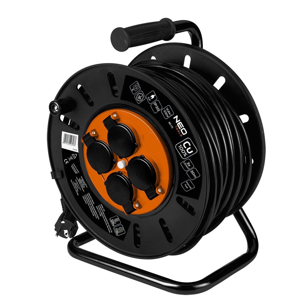 Produžni kabel na kolutu NEO TOOLS 11-810, 30m, 3x1.5mm², 4 utičnice, IP44-0