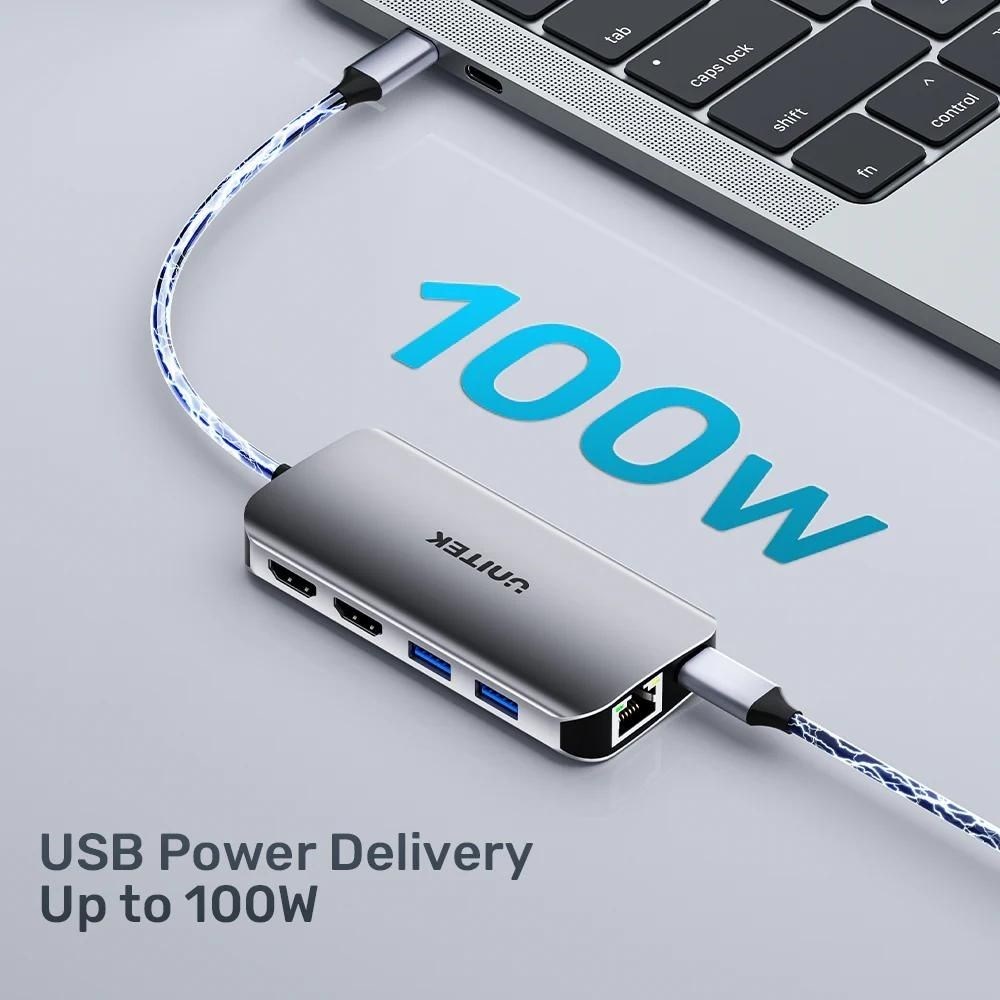 Aktivni USB-C hub UNITEK (2x HDMI, SD, 4K, RJ45, PD 100W)-4