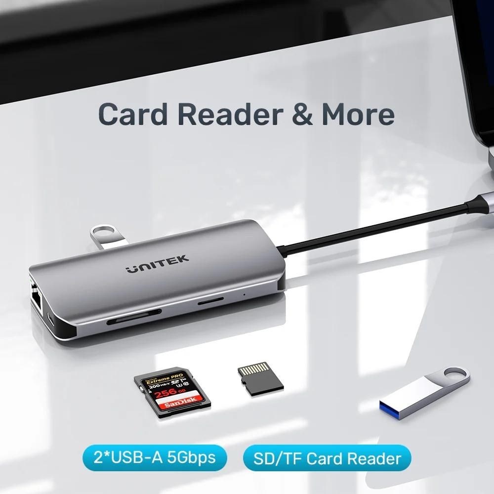 Aktivni USB-C hub UNITEK (2x HDMI, SD, 4K, RJ45, PD 100W)-0