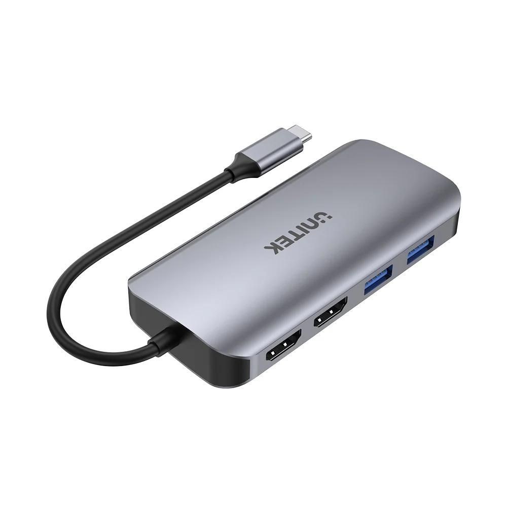 Aktivni USB-C hub UNITEK (2x HDMI, SD, 4K, RJ45, PD 100W)-2