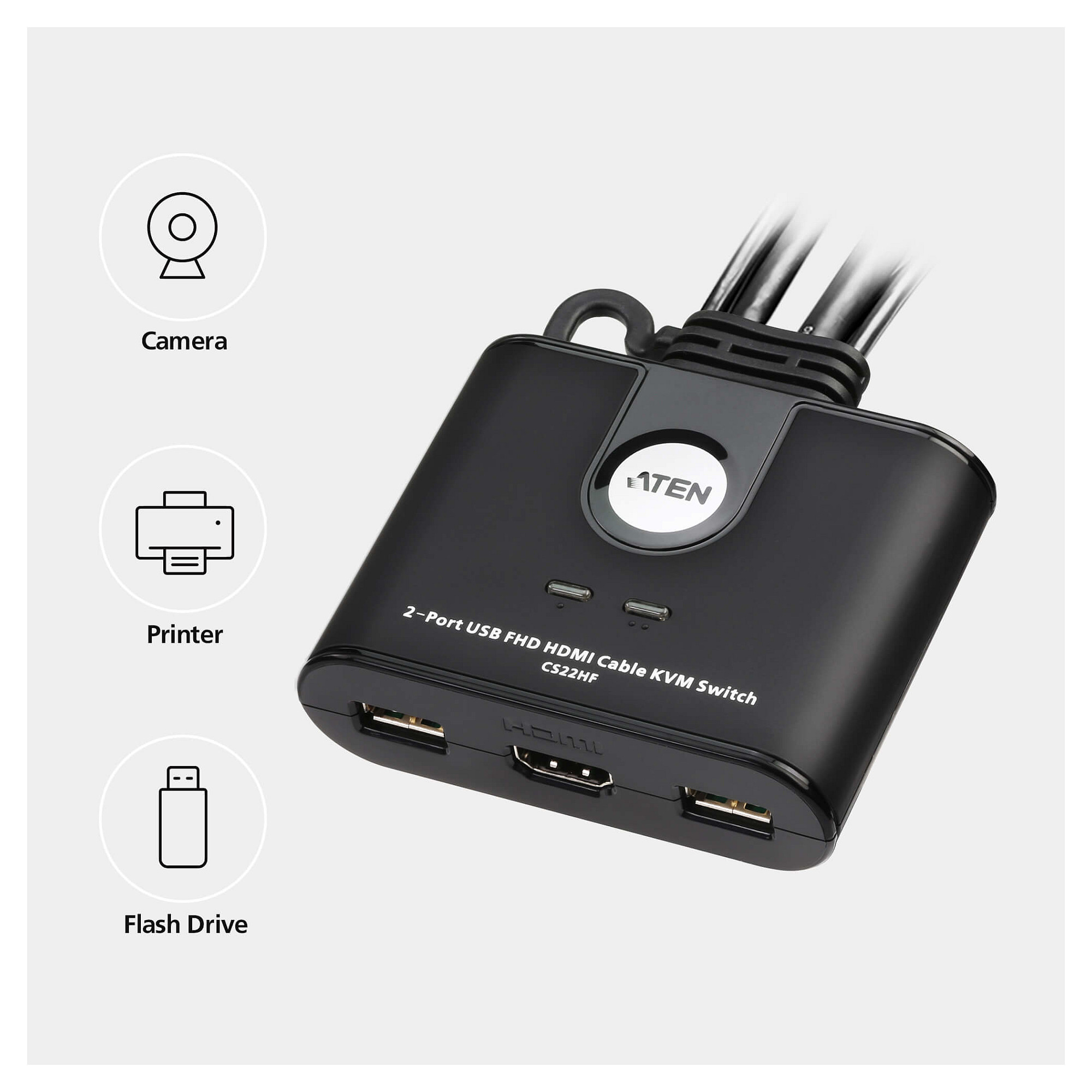 Kvm prekidač s HDMI kabelom ATEN CS22HF (2-Port USB, FHD)-1