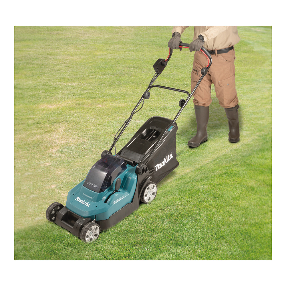 Kosilica na bateriju MAKITA DLM382Z (bežična, širina košnje 38 cm, visina košnje 2.5-7.5 cm, volumen sakupljača trave 40 L)-1
