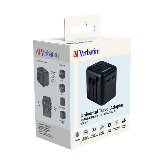 Univerzalni putni adapter VERBATIM UTA-02 (1x USB-A, 1x USB-C)-17