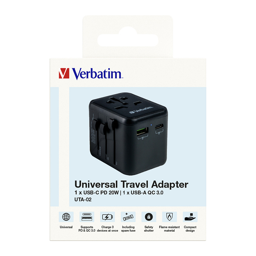 Univerzalni putni adapter VERBATIM UTA-02 (1x USB-A, 1x USB-C)-18