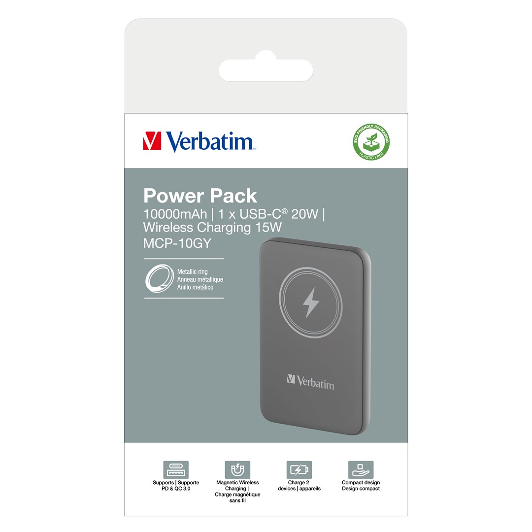 Prijenosna baterija VERBATIM Charge'n'Go Magnetic Wireless Power Bank 10000 siva (10000 mAh, 15W MagSafe, 20W PD)-3