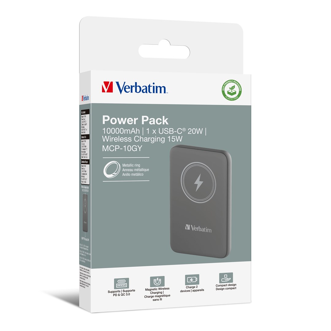 Prijenosna baterija VERBATIM Charge'n'Go Magnetic Wireless Power Bank 10000 siva (10000 mAh, 15W MagSafe, 20W PD)-4