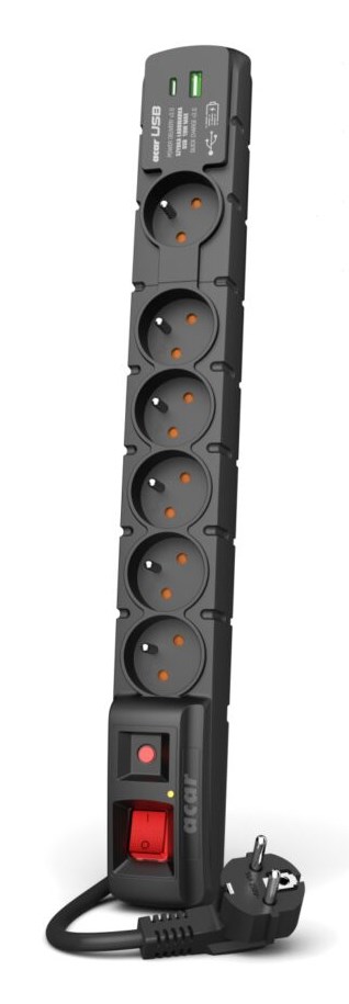 POWER STRIP ACAR S6 USB A+C 1.5M 6X 230V PL PD 3.0 QC BLACK-2