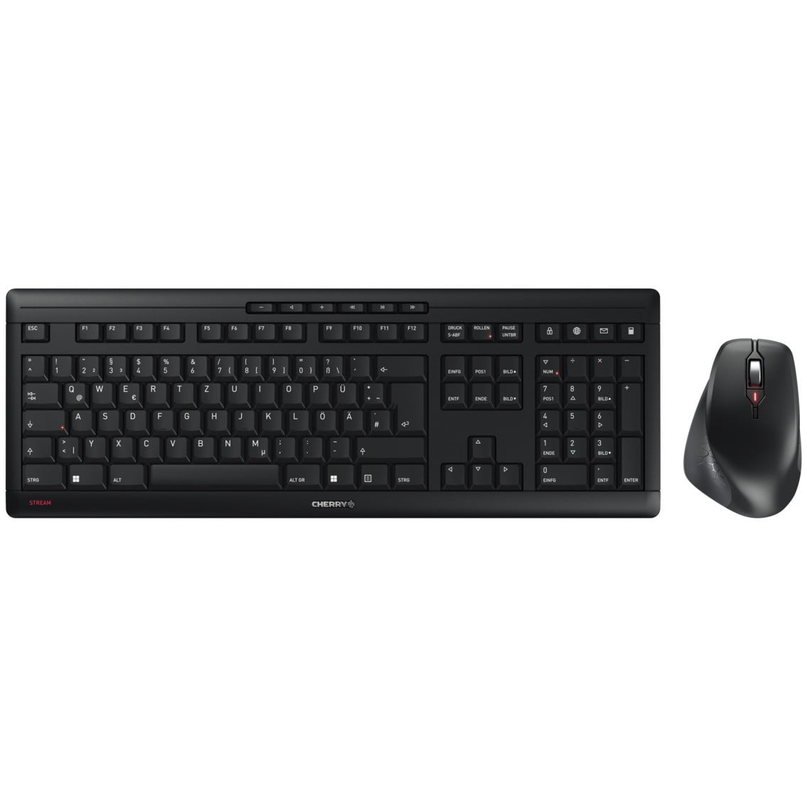 Bežični set tipkovnice i miša CHERRY Stream Comfort (RF Wireless, QWERTZ, 2.4 GHz, 114 tipki, 4000 DPI, crna) – internacionalna non HR tipkovnica