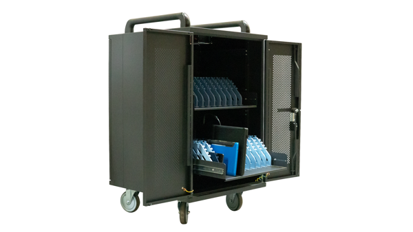 Multimedijalna kolica AVTEK Charging Cart 30 (za 15.6'' laptop, 2 police, 4 kotača, ugrađeni punjač, crna boja)-1