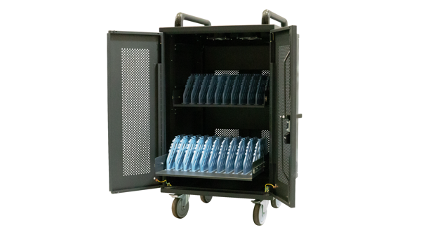 Multimedijalna kolica AVTEK Charging Cart 30 (za 15.6'' laptop, 2 police, 4 kotača, ugrađeni punjač, crna boja)-0