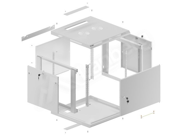 Ormar za montažu na zid LANBERG 19" 9U 600X600 (Nosivost 60 kg, Materijal Čelik, Boja Siva)-7