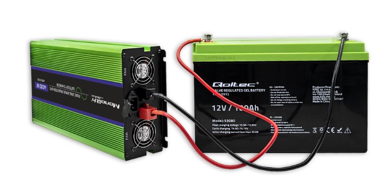 Qoltec Monolith Pretvarač Napona 12V na 230V 2000W/4000W, Čisti Sinus, s UPS Funkcijom i Punjačem-6