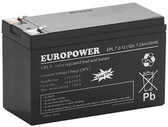 Baterija EUROPOWER EPL series 12V 7.2Ah T1 (kapacitet 7.2Ah, napon 12V)-0