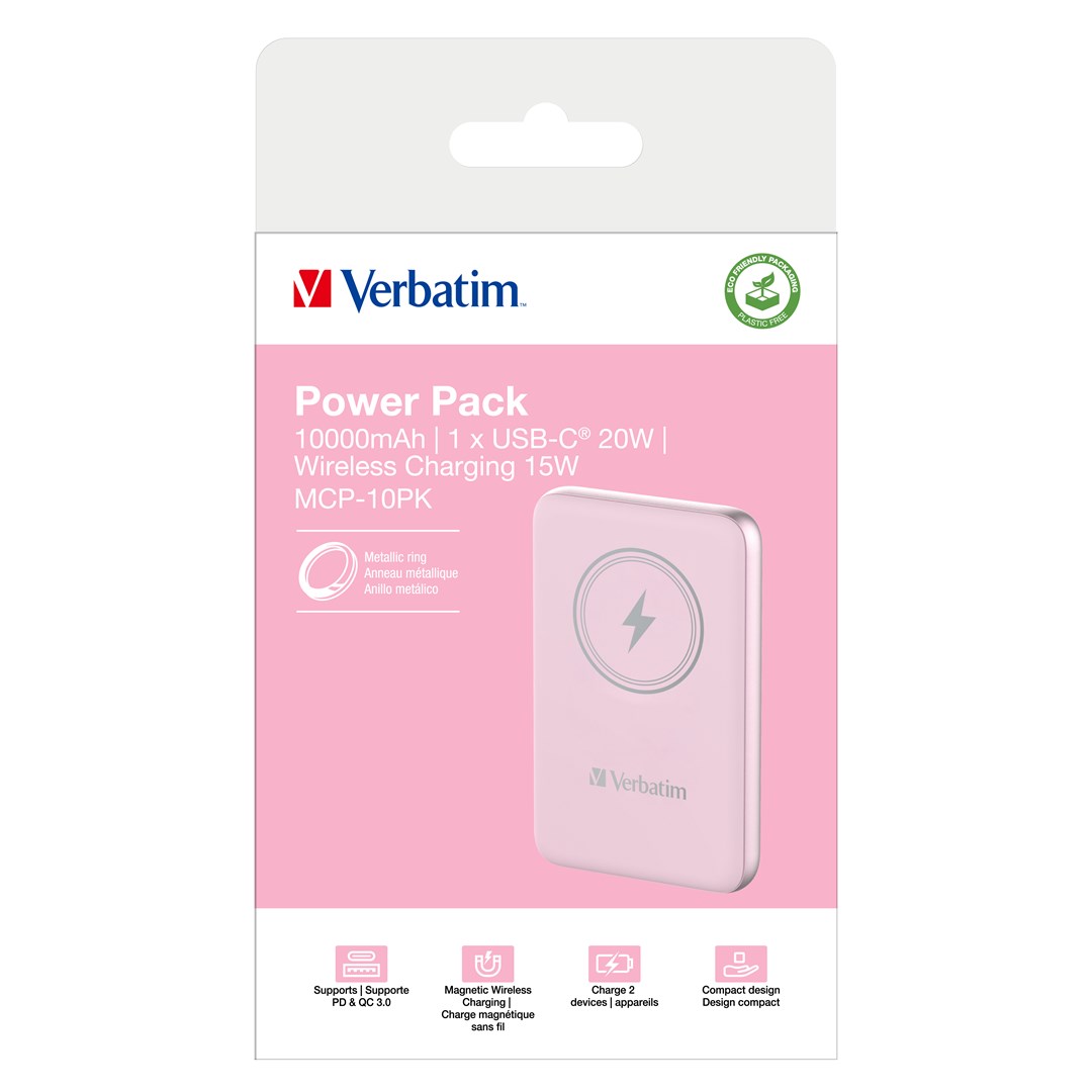 Verbatim ChargeÂ´nÂ´Go Magnetic Wireless Power Bank 10000 Pink-3