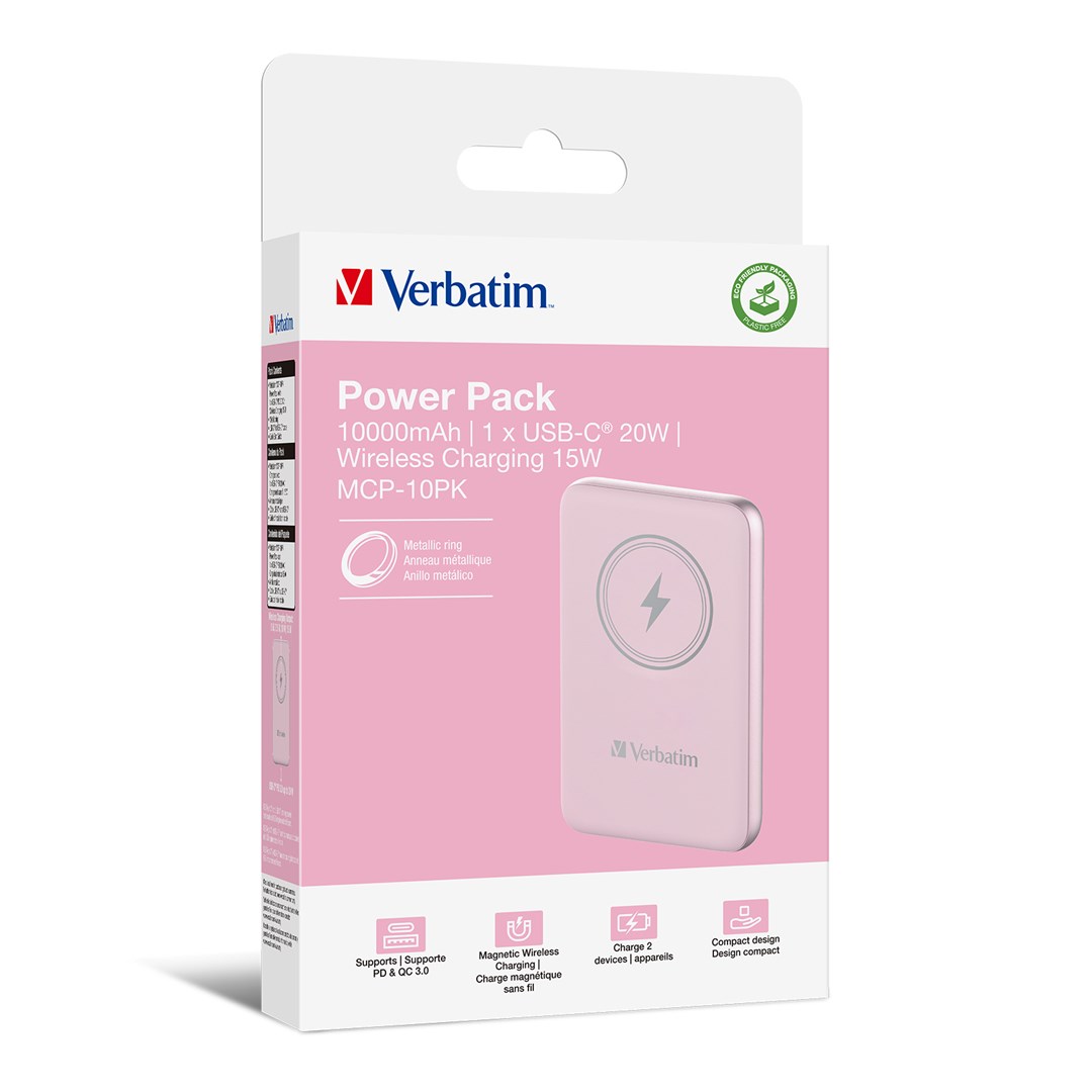 Verbatim ChargeÂ´nÂ´Go Magnetic Wireless Power Bank 10000 Pink-4