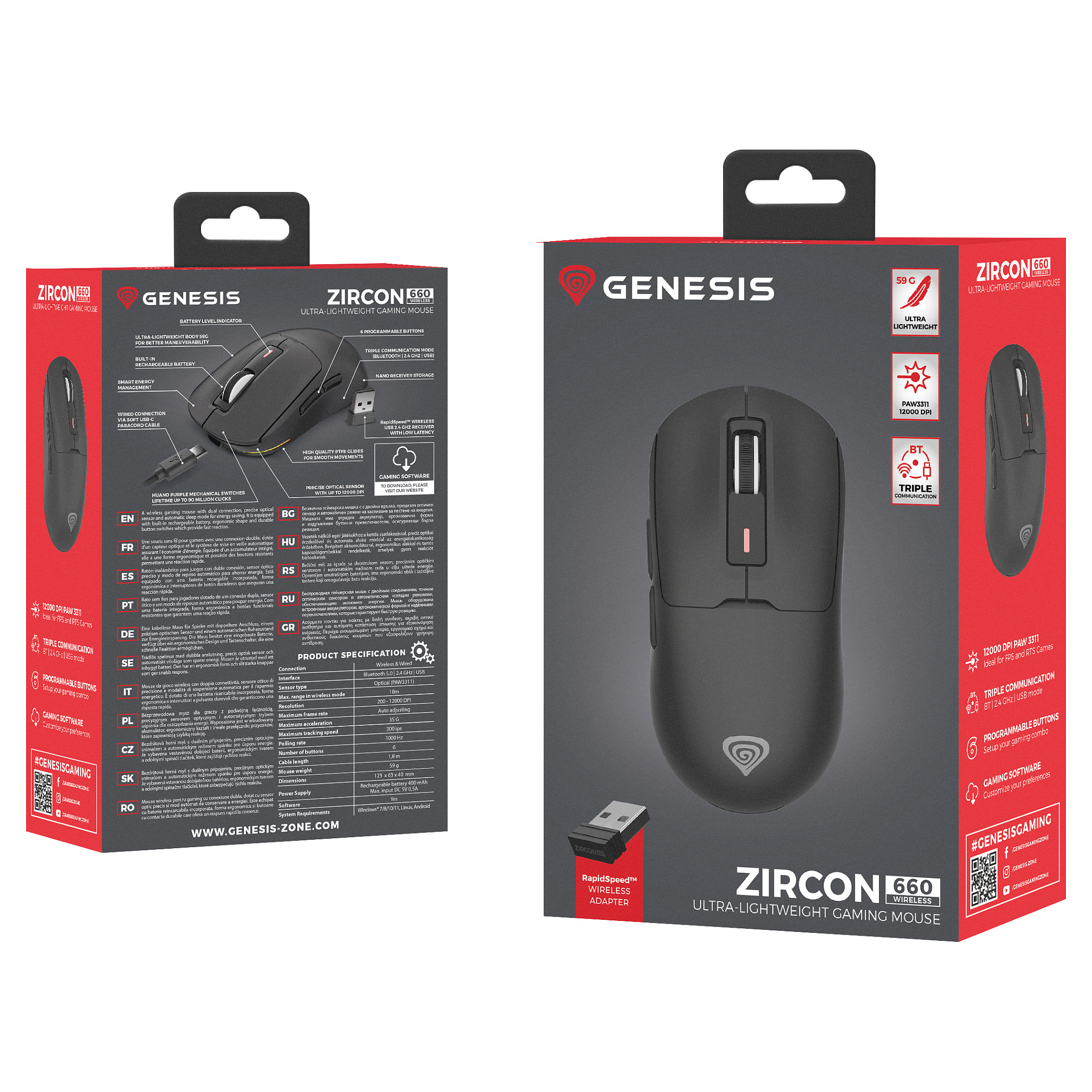 Genesis Gaming Mouse | Zircon 660 | Wired/Wireless | 2.4 GHz, Bluetooth, USB | Black-13