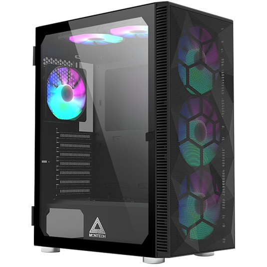 Kućište MONTECH X3 MESH (midi tower, crna, tempered glass, RGB, 7 proširivih utora)