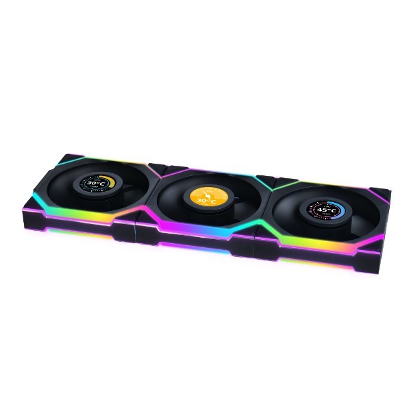 Lian Li UNI FAN SL Bežični LCD ventilator, ARGB, PWM, 3-Pack uključujući kontroler - 120 mm, crni (maksimalna brzina 1900 RPM, promjer 12 cm, maksimalni protok zraka 50.08 cfm, tip ležaja Fluid Dynamic Bearing (FDB), boja crna)-0