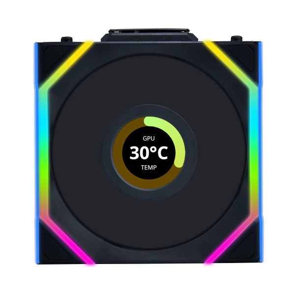 Lian Li UNI FAN SL Bežični LCD ventilator, ARGB, PWM, 3-Pack uključujući kontroler - 120 mm, crni (maksimalna brzina 1900 RPM, promjer 12 cm, maksimalni protok zraka 50.08 cfm, tip ležaja Fluid Dynamic Bearing (FDB), boja crna)-1
