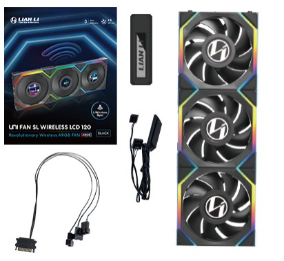 Lian Li UNI FAN SL Bežični LCD ventilator, ARGB, PWM, 3-Pack uključujući kontroler - 120 mm, crni (maksimalna brzina 1900 RPM, promjer 12 cm, maksimalni protok zraka 50.08 cfm, tip ležaja Fluid Dynamic Bearing (FDB), boja crna)-4