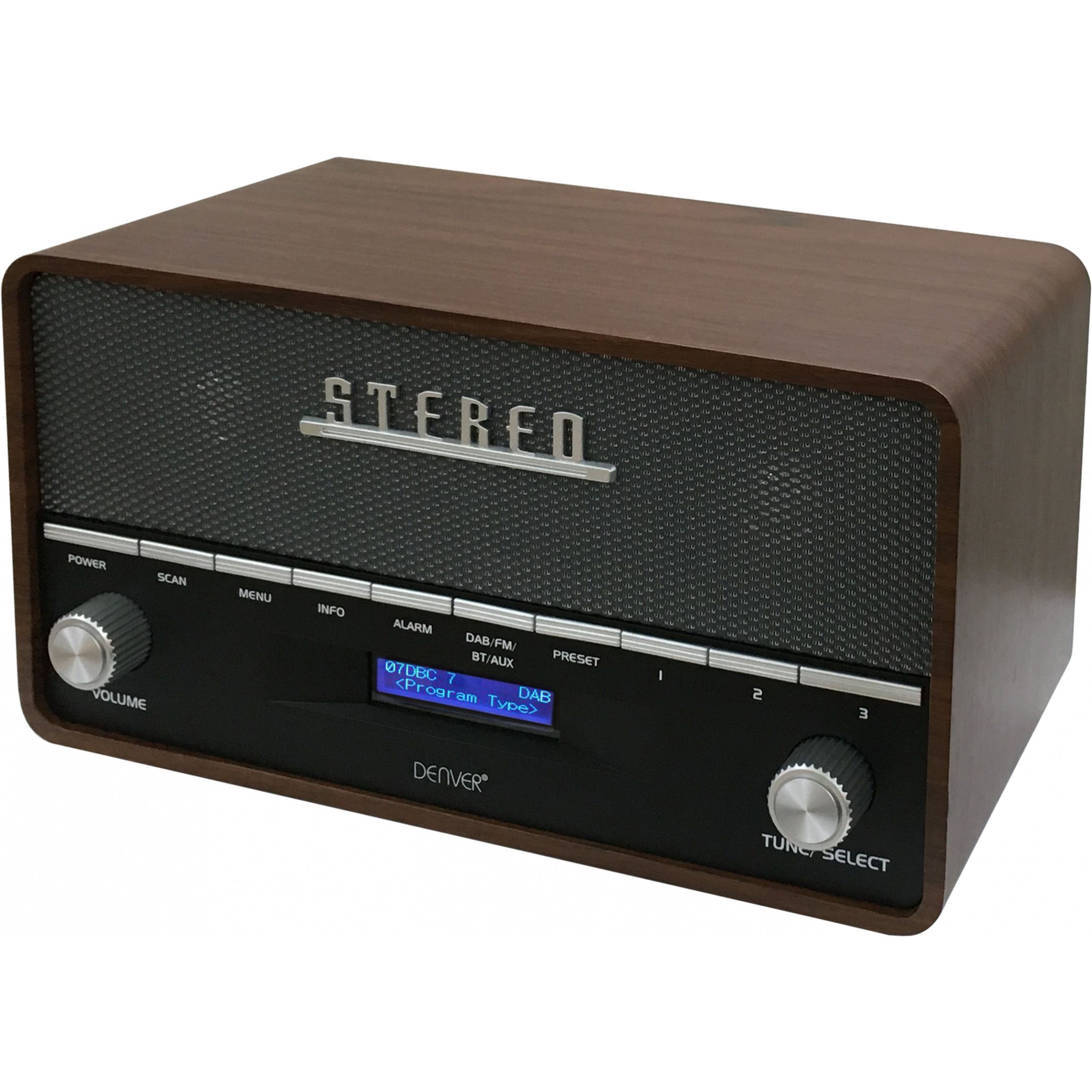 Radio prijemnik DENVER DAB-36 (DAB+/FM, Bluetooth, 2x5W, drveno kućište)