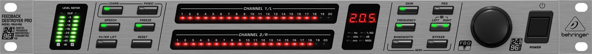 Procesor za eliminaciju mikrofonije BEHRINGER FBQ2496 Feedback Destroyer Pro (2-kanalni, 24-bit/96 kHz)-4