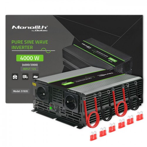 Pretvarač napona QOLTEC Monolith 12V na 230V (4000W/8000W, čisti sinus)-1