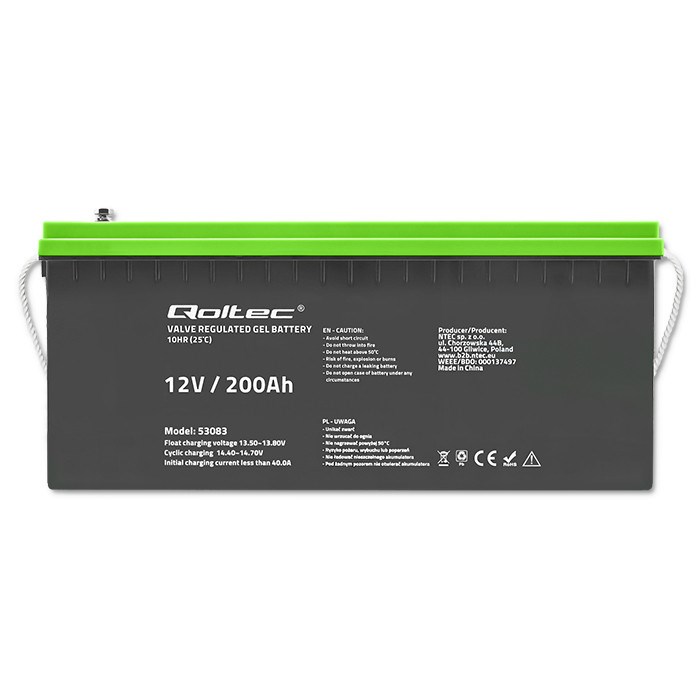 Gel baterija QOLTEC 53083 (12V, 200AH, 59,5 kg, zelena/siva)-7