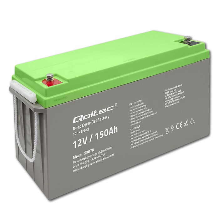 Qoltec 53078 Deep Cycle Gel battery| 12V | 150Ah | 44.5kg-1