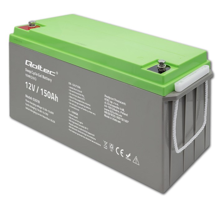 Qoltec 53078 Deep Cycle Gel battery| 12V | 150Ah | 44.5kg-0