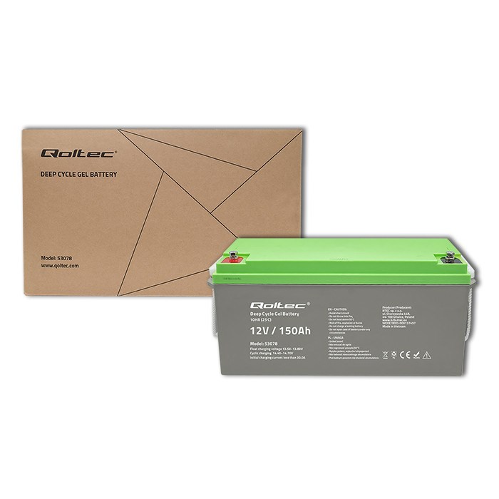 Qoltec 53078 Deep Cycle Gel battery| 12V | 150Ah | 44.5kg-7