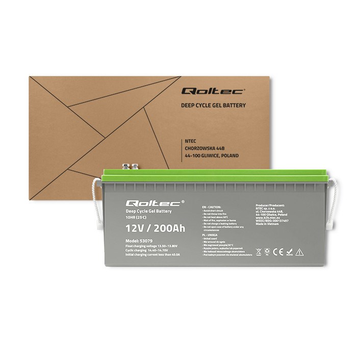 Qoltec 53079 Deep Cycle Gel battery | 12V | 200Ah | 62.5kg-3
