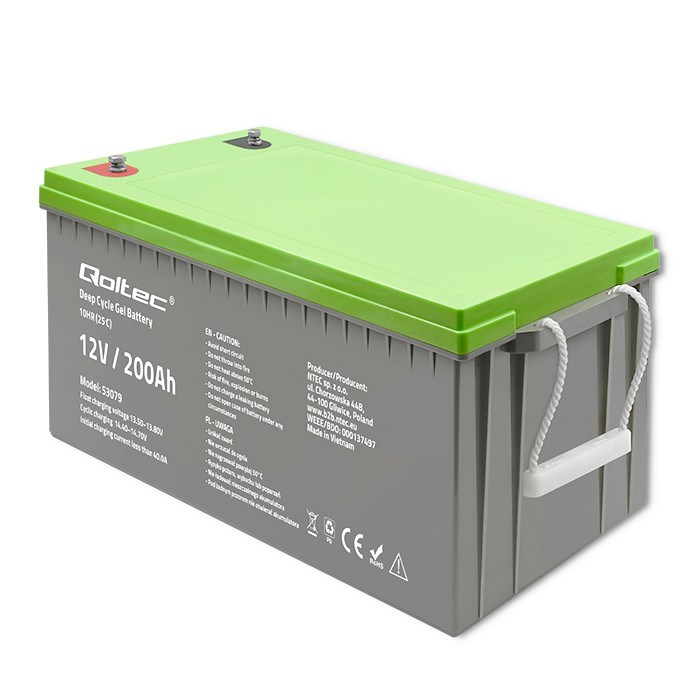 Qoltec 53079 Deep Cycle Gel battery | 12V | 200Ah | 62.5kg-7